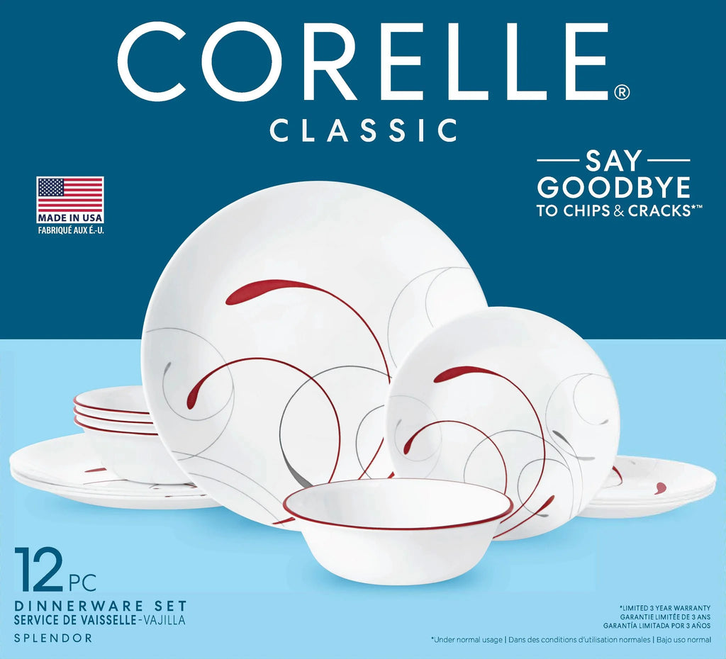 White and Red 12-Piece Dinnerware Set C934299