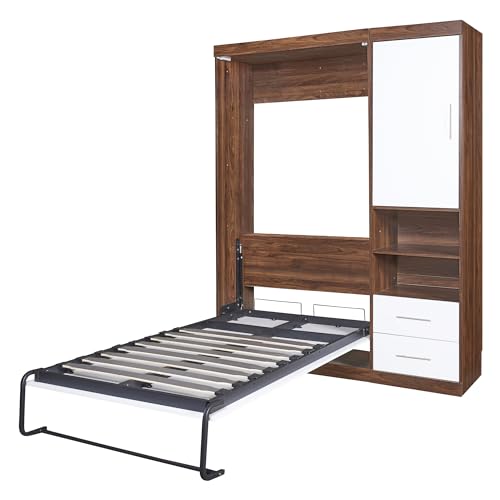 Queen Size White Murphy Bed with Built-in Dual Power/USB Port and Removable Shelves G2999