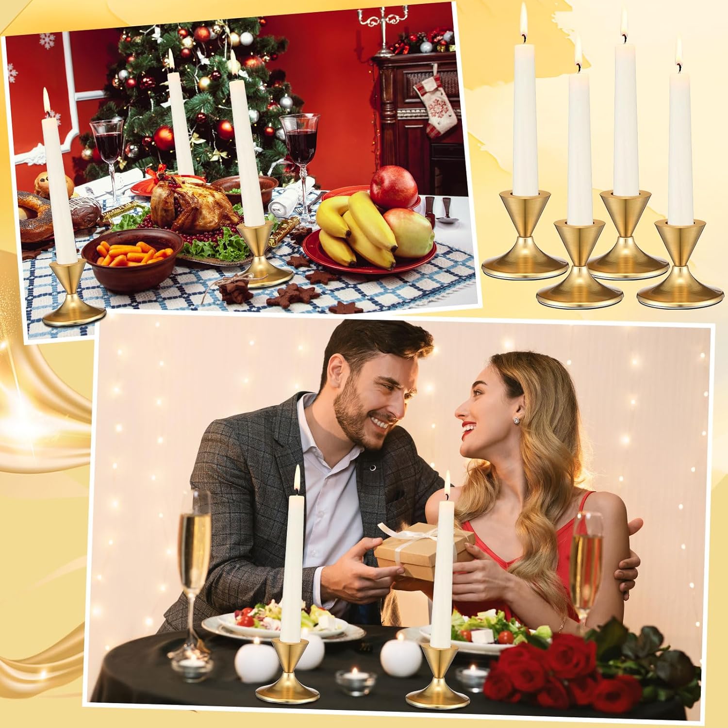 24 Pcs Gold Taper Candle Holders D874
