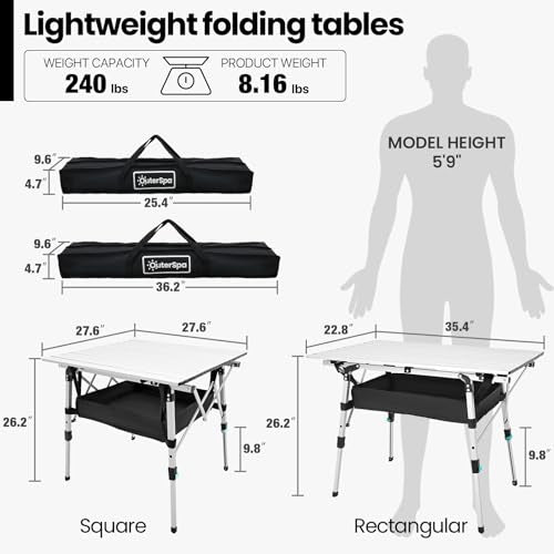 Portable Aluminum Folding Camping Table with Adjustable Legs Y872565