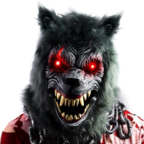 LED Halloween Wolf Werewolf Mask with Movable Jaw L43185