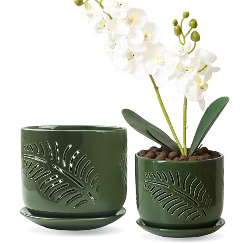 2 Pack 6+5 inch Ceramic Orchid Pots with Holes W5034