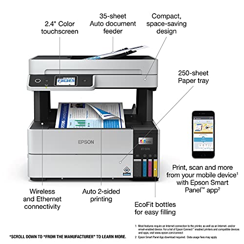 Wireless Color All-in-One Supertank Printer with Scanner, Copier, Fax and Auto Document Feeder, White V267
