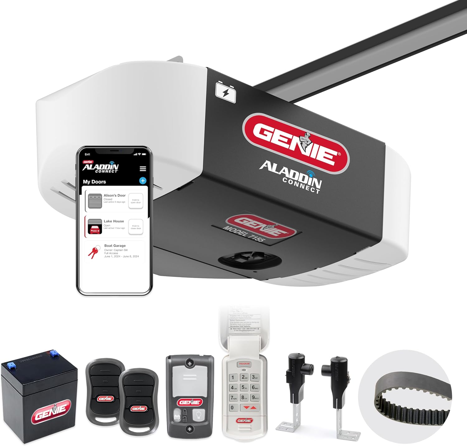 Smart Garage Door Opener with WiFi and Battery Backup, Black/White H64278