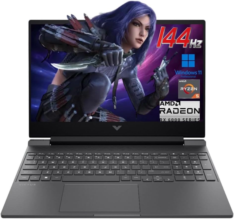 15.6" 144Hz FHD Gaming Laptop, AMD Ryzen 5 7535HS, 16GB DDR5 RAM, 512GB SSD, AMD Radeon RX 6550M, Backlit Keyboard, Windows 11 Pro, Mica Silver B997647
