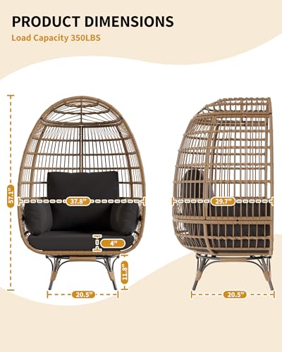 Oversize Grey Wicker Egg Chair with 4 Cushions and Ottoman U6627