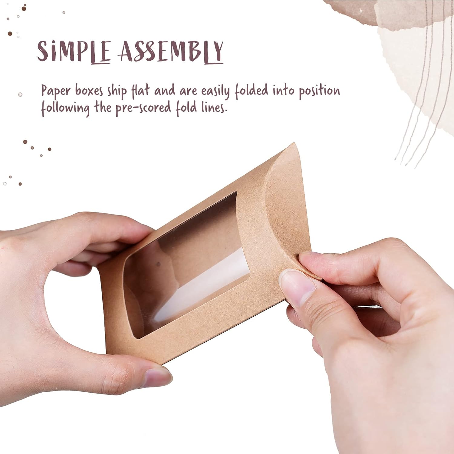 40-Pack Kraft Pillow Gift Boxes with Windows, 5 x 3 x 1.2 inches I395075
