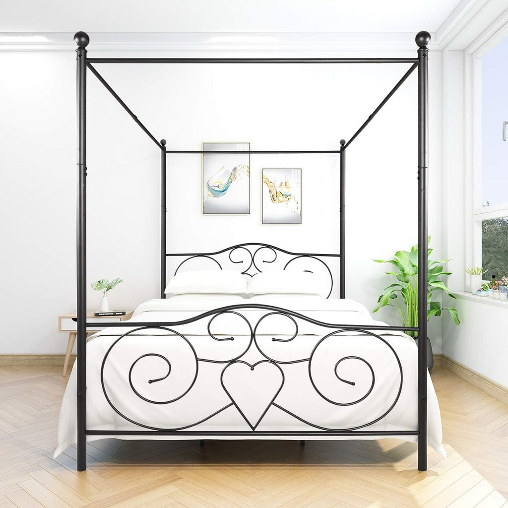 Black Metal Canopy Bed Frame Queen D851