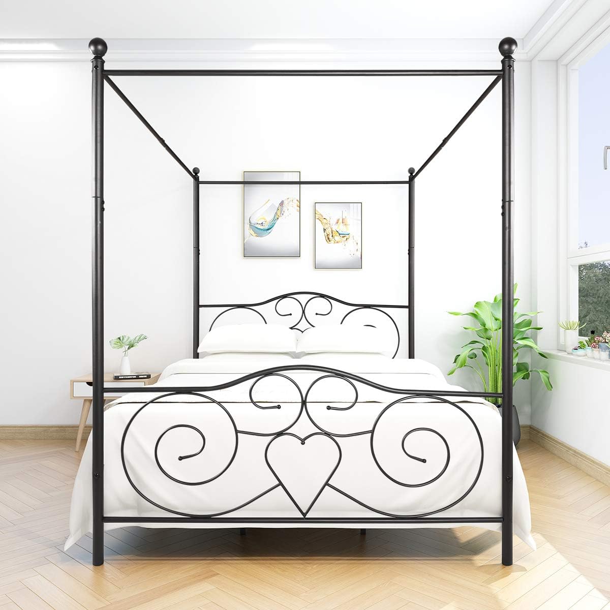Black Metal Canopy Bed Frame Queen D851