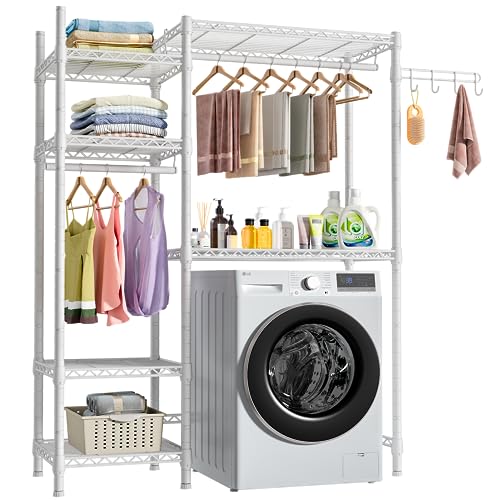 Over The Washer and Dryer Storage with 6 Shelves and 2 Hanger Rods, 47.2”W x 13.4”D x 77.4”H Q86718