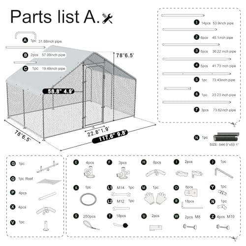 Large Metal Chicken Coop Walk-in Chicken Run with Waterproof Cover Anti-UV Spire Shaped Cage (13.1’L x 9.8’W x 6.5’H) I878