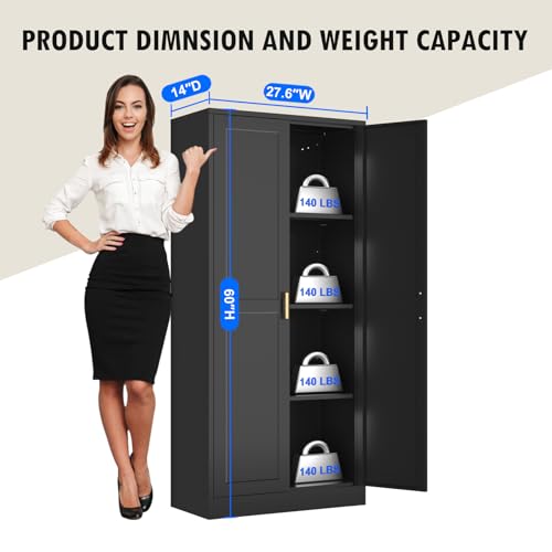 Black 60 Inch Tall Metal Pantry Cabinet with Doors and Shelves P114