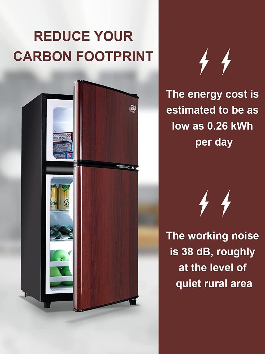 Mini Fridge With Freezer, Compact Refrigerator With 2 Doors, 3.5 Cu. Ft Wood J30060