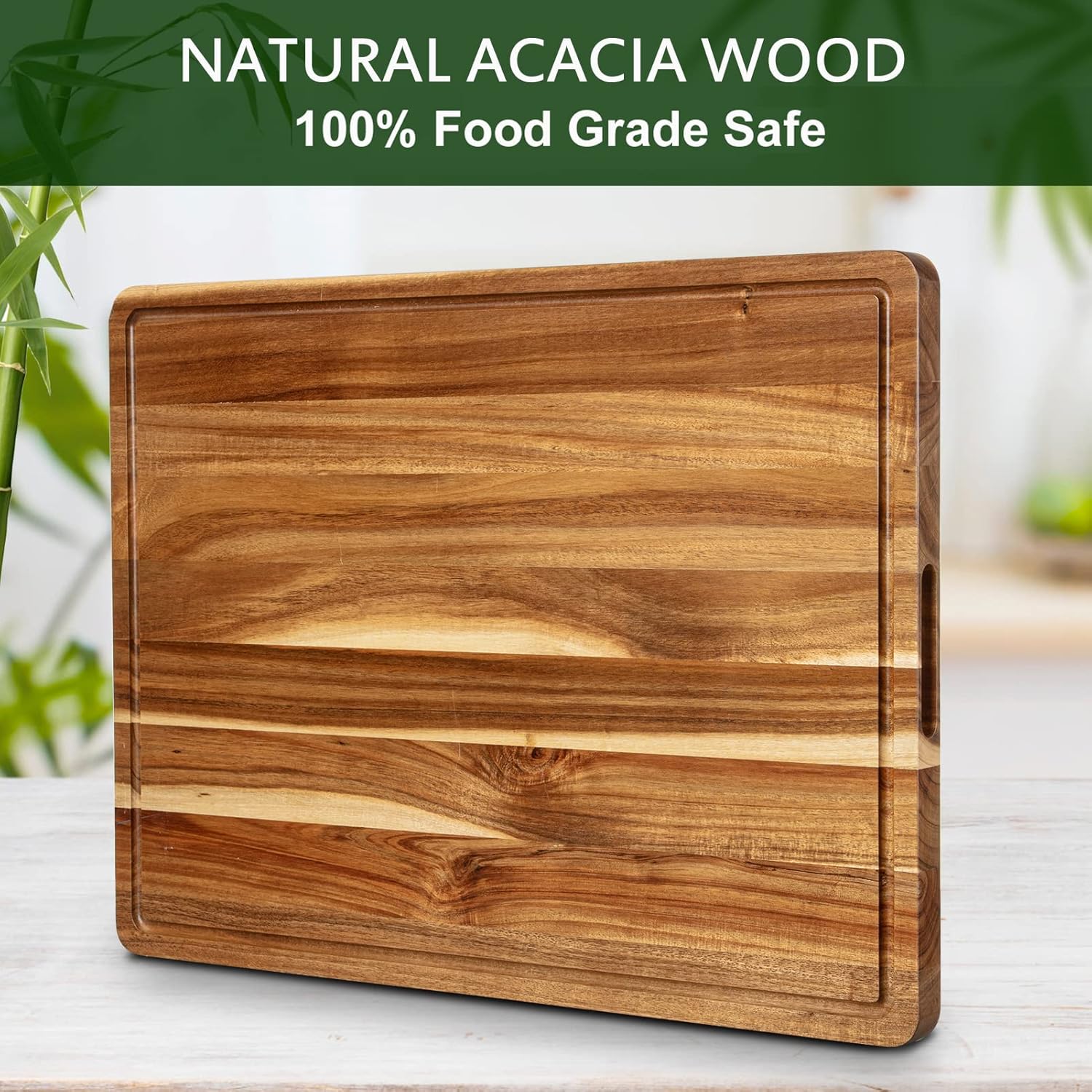 Acacia Wood Cutting Board 24x18 inch with Handle Juice Groove G67867
