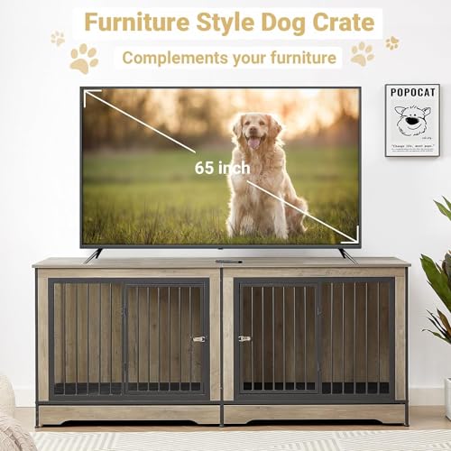 86" Stackable Dog Kennel Furniture with Removable Divider & 3 Doors, Rustic Brown C823307
