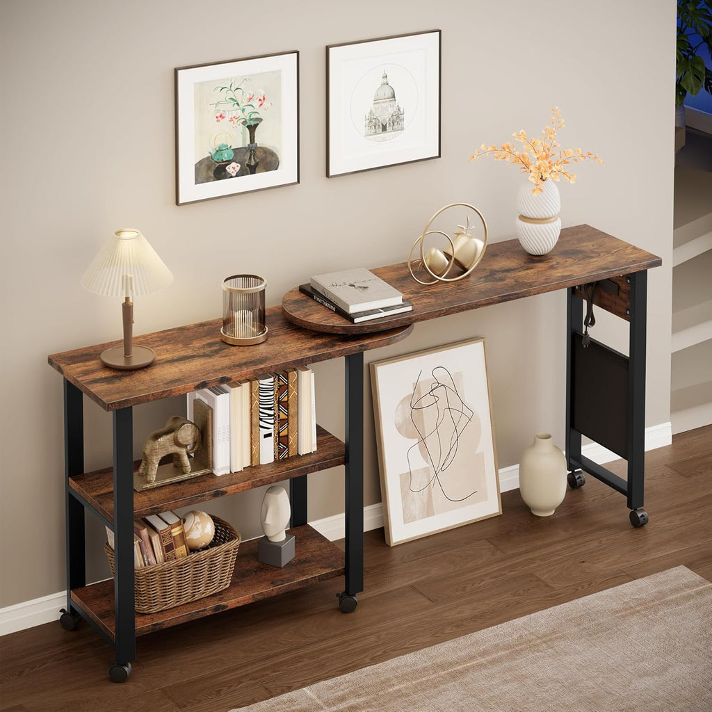 360° Rotating Sofa Side Table with Charging Station P1125