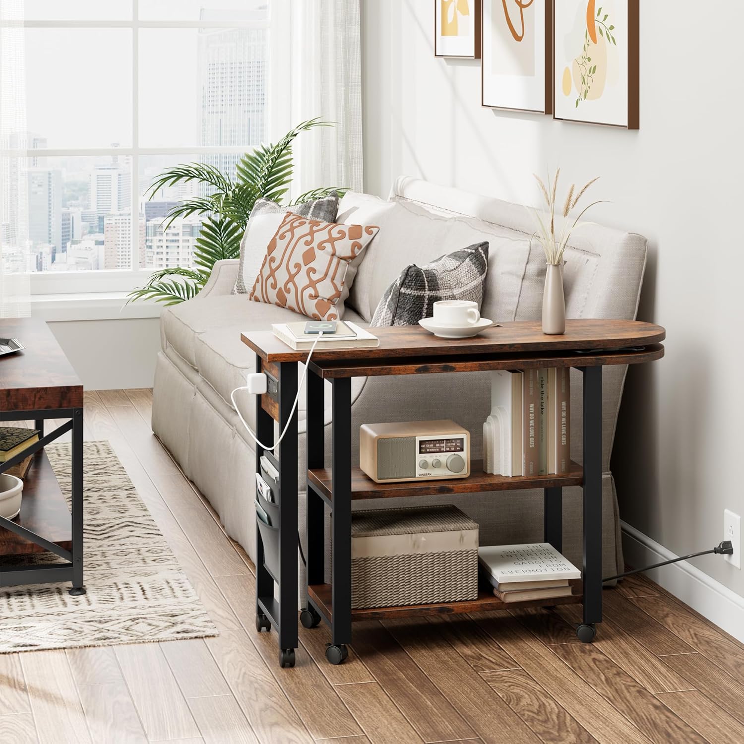 360° Rotating Sofa Side Table with Charging Station P1125