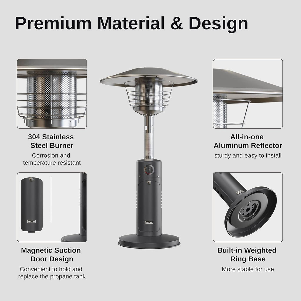 Patio Heater, 11000 BTU Tabletop Outdoor Propane Heater with Stainless Steel Burner, Black E2796
