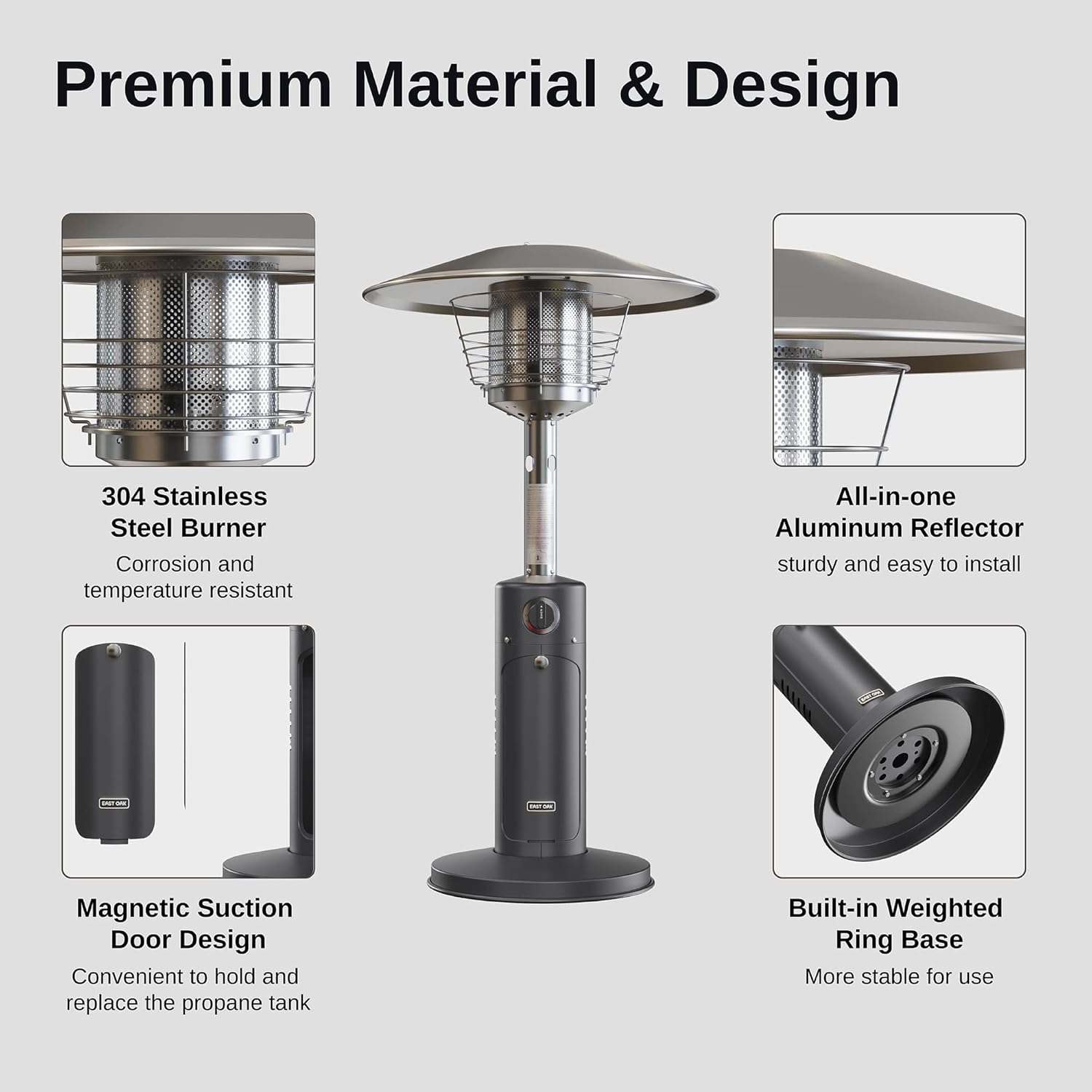 Patio Heater, 11000 BTU Tabletop Outdoor Propane Heater with Stainless Steel Burner, Black E2796