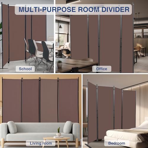 Brown Fabric 4 Panel Folding Privacy Screen W346189
