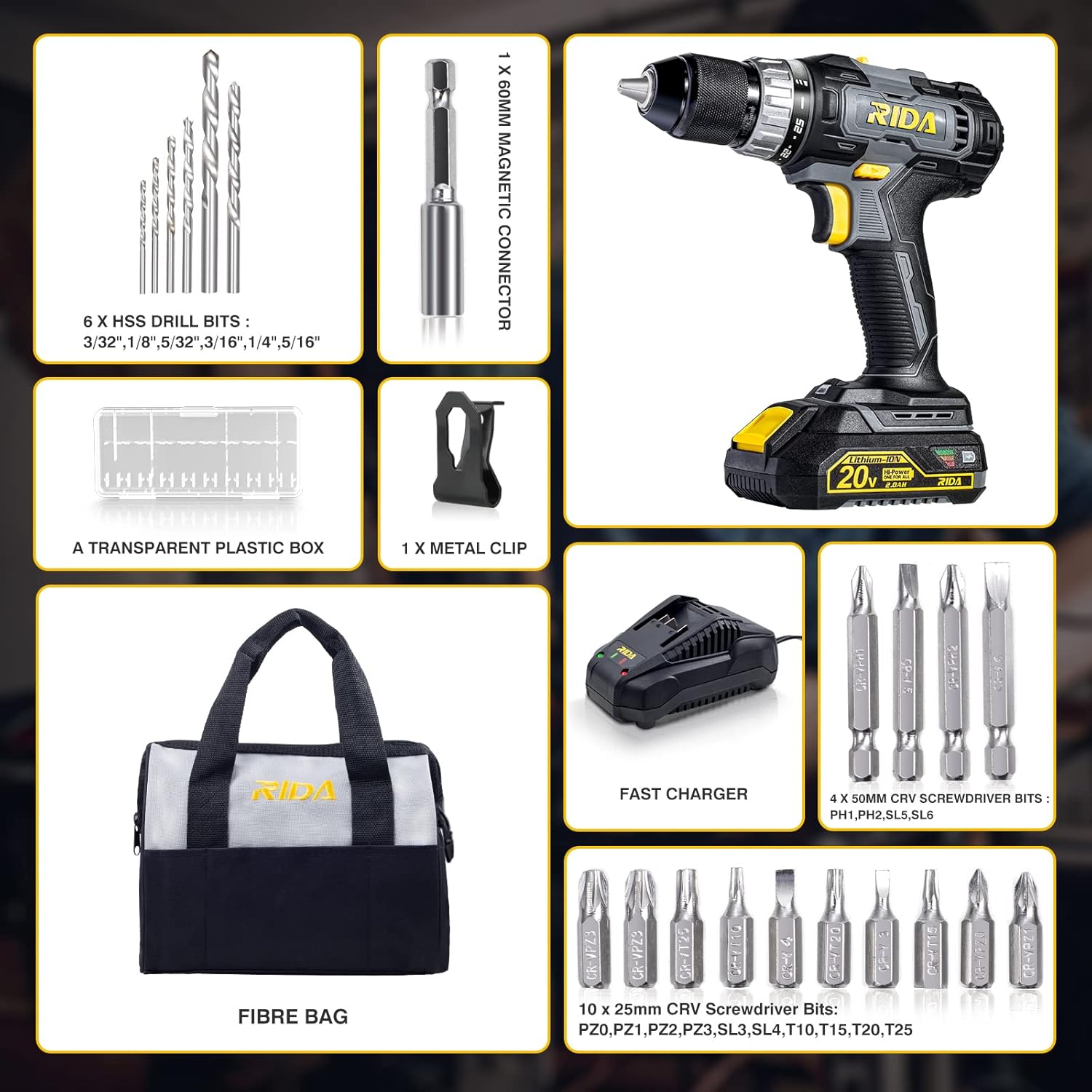 20V Cordless Drill Set with 1/2'' Keyless Metal Chuck J7441