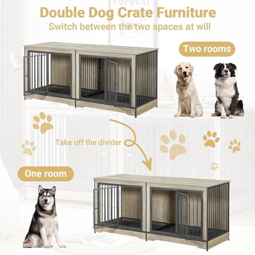 86" Stackable Dog Kennel Furniture with Removable Divider & 3 Doors, Rustic Brown C823307