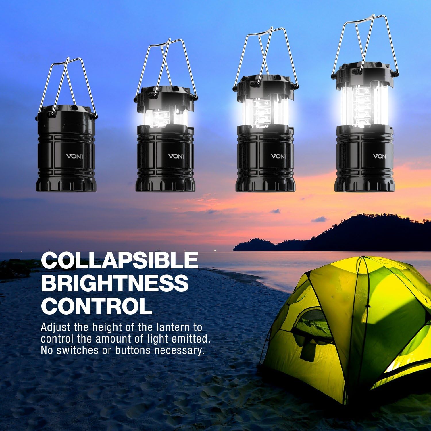 8 Pack Black Collapsible LED Camping Lantern C416
