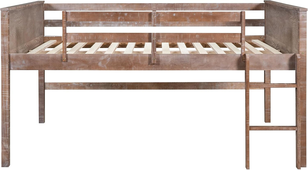 Twin Size Wood Loft Bed with Hanging Clothes Rack K9523