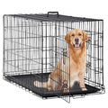 Black Double-Door Folding Metal Wire Dog Crate with Plastic Tray N638137