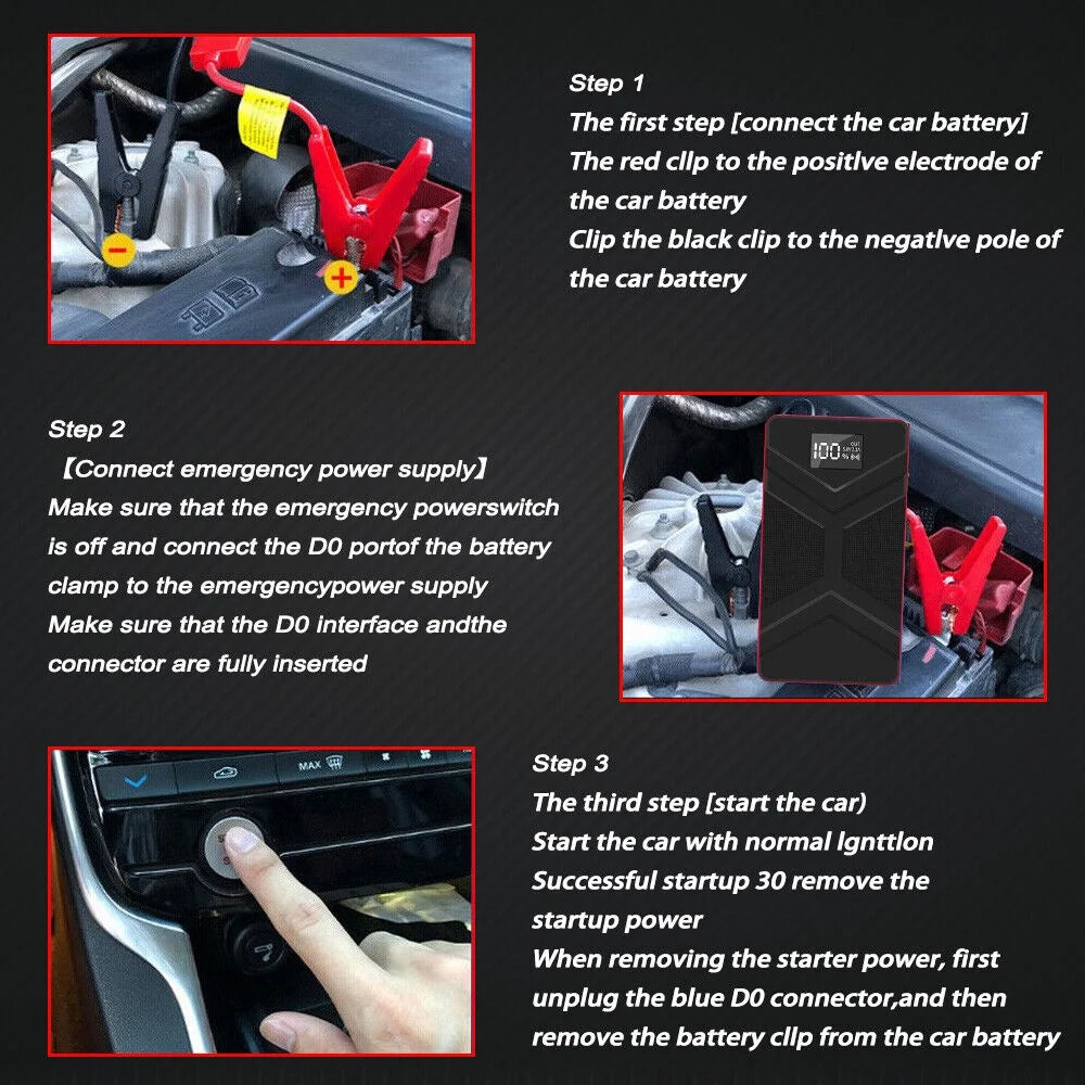20000mAh Portable Car Battery Jump Starter with LED Light Black G105636