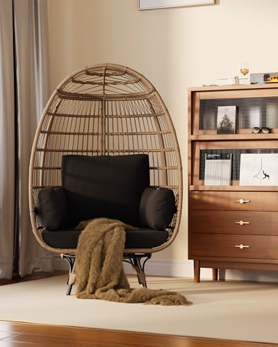 Oversize Grey Wicker Egg Chair with 4 Cushions and Ottoman U6627