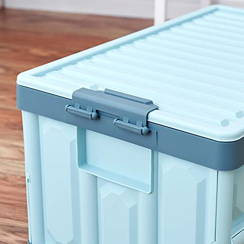 Collapsible Storage Bins with Lids 30L, Folding Plastic Stackable Utility Crates 2-Pack, Oyster White M6276