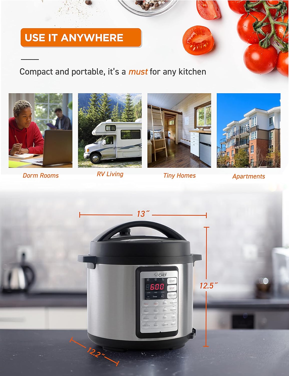 6.3 Quart Electric Pressure Cooker with Stainless Steel Interior C7378