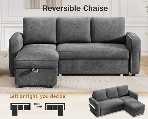 81" Chenille Grey L Shaped Sleeper Sofa with Pull Out Bed J204698