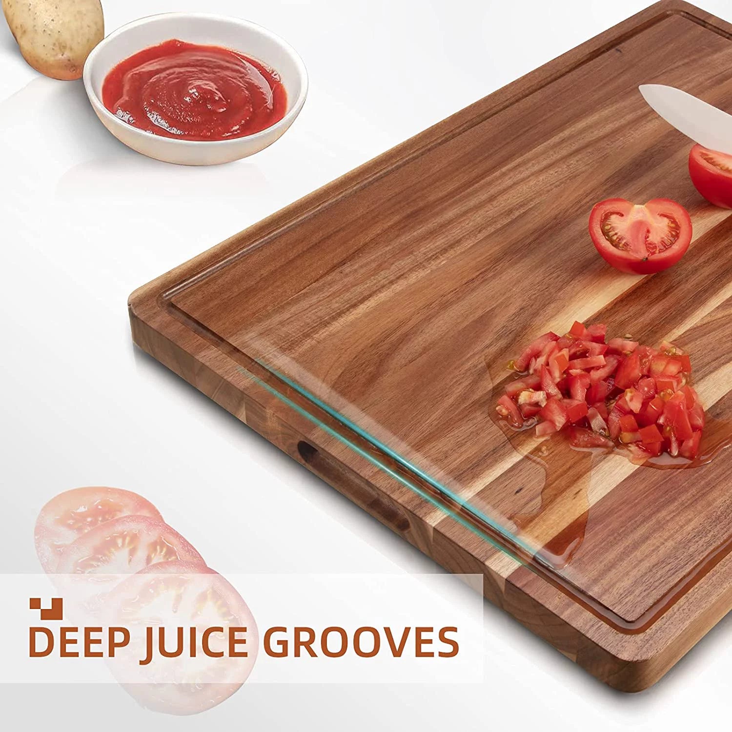 Acacia Wood Cutting Board with Juice Groove, 24"x 18"x 1.2" Extra Large Butcher Block E861