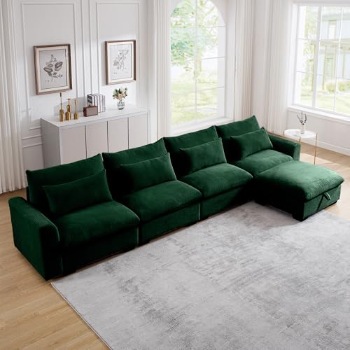 Corduroy L Shaped Modular Sofa with Storage Ottoman H869456