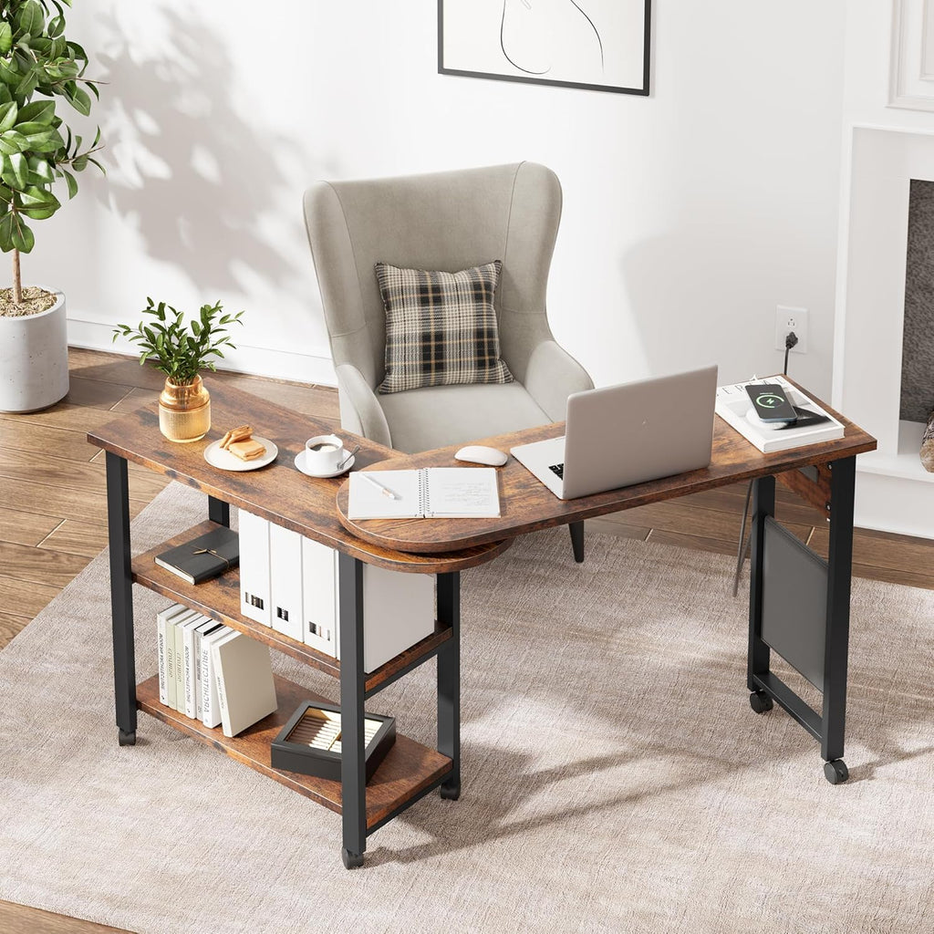 360° Rotating Sofa Side Table with Charging Station P1125