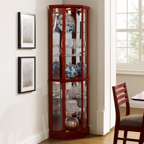Walnut Wooden Curio Cabinet with Tempered Glass Door F45228