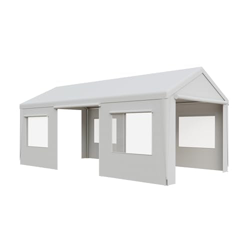 Gray 10' x 20' Heavy Duty Car Canopy Portable Garage with Removable Sidewalls and Roll-up Ventilated Doors & Windows L6775