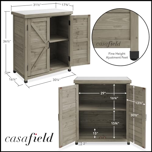 Gray Wooden Potting Bench with Metal Tabletop and Storage Cabinet S184280