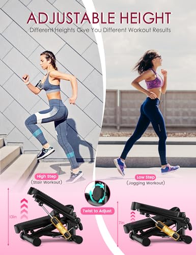 Mini Stepper with Resistance Bands, Adjustable Height Fitness Stepper Machine S401