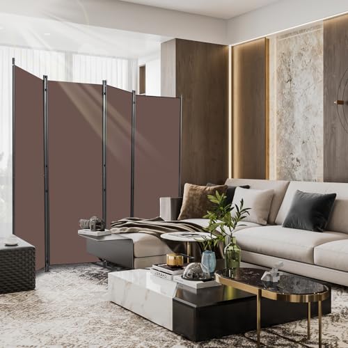 Brown Fabric 4 Panel Folding Privacy Screen W346189