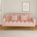 Pink Convertible Sleeper Loveseat Sofa 2-in-1 Adjustable Bed Futon Recliner with 2 Throw Pillows W7367