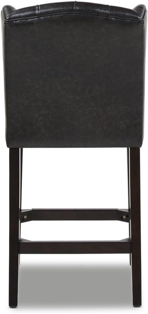 Vintage Black Brown Faux Leather Armless Counter Height Bar Stool R574556