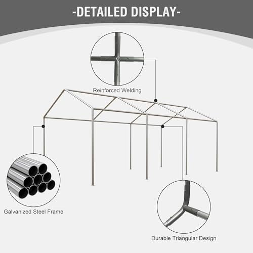 Gray 10' x 20' Heavy Duty Car Canopy Portable Garage with Removable Sidewalls and Roll-up Ventilated Doors & Windows L6775