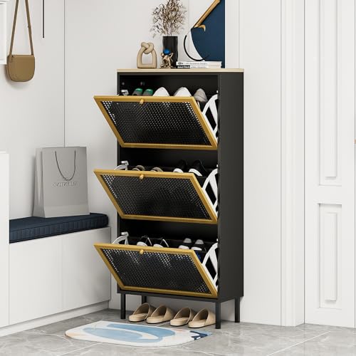Natural Rattan Shoe Cabinet with 3 Flip Drawers I260496