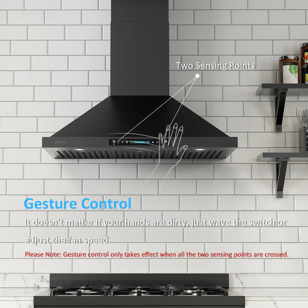 30 inch Black Wall Mount Range Hood with Stainless Steel Vent Hood T285