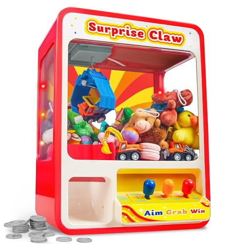 Claw Machine Arcade Toy with LED Light & Adjustable Sound, Rechargable Dispenser Toys Mini Vending Machine for Kids L74247