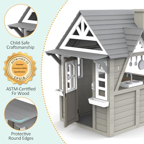 Gray Wooden Play House Playset with Kitchen Z275586