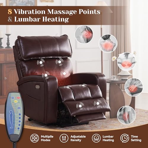 Leather Power Lift Recliner Chair with Heat & Massage C9645